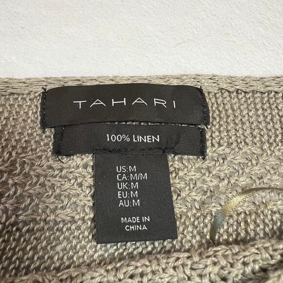 Tahari 100% Linen Open Knit Dolman Sleeve Sweater Size M Coastal Preppy Summer - Picture 5 of 9